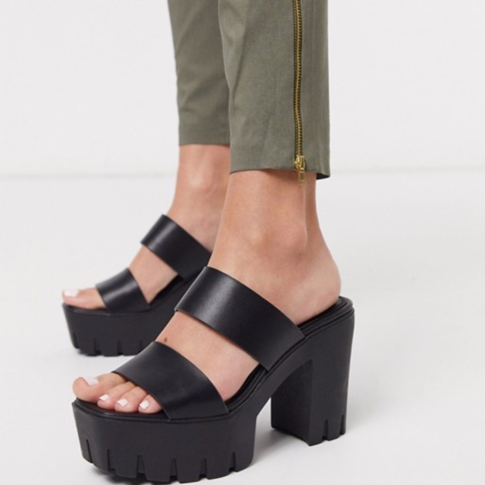 ASOS Natty chunky platform heeled mules in black